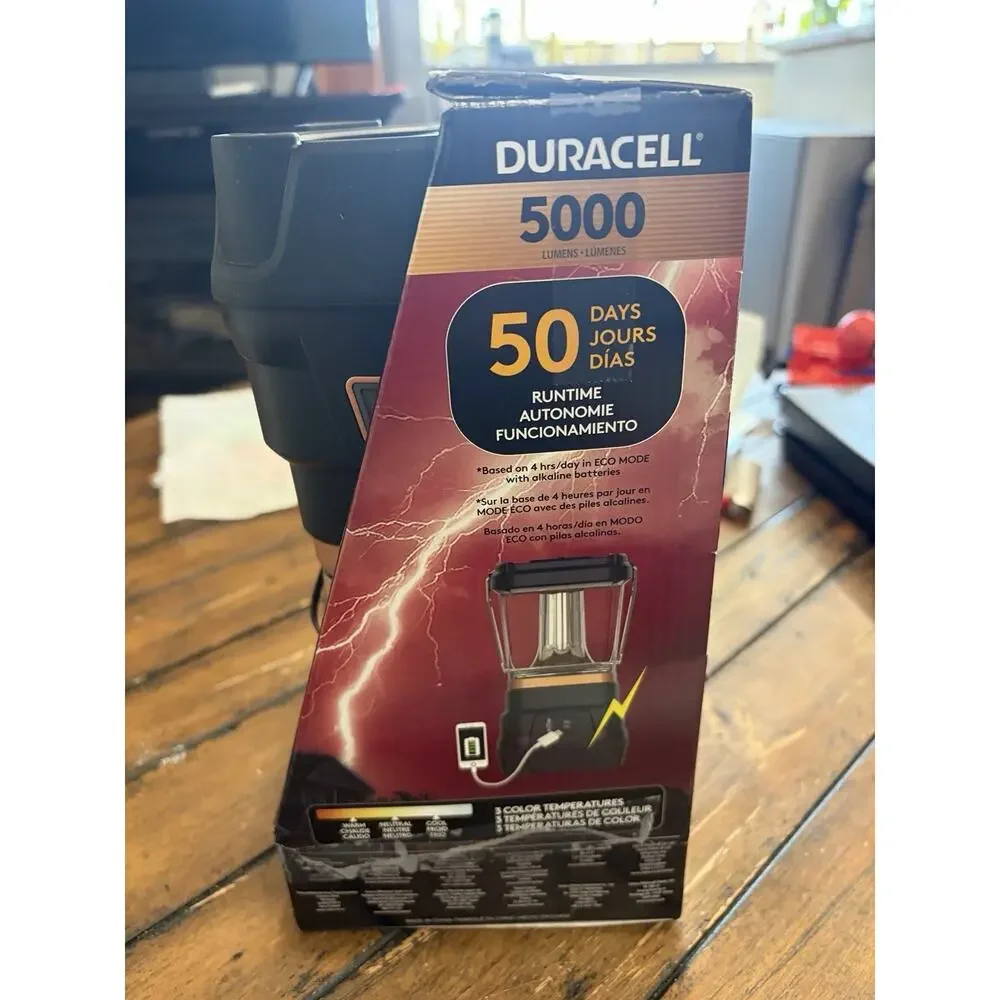 Duracell TRI-POWER 5000 Lumens LED Rechargeable USB Lantern, Black 50 Days